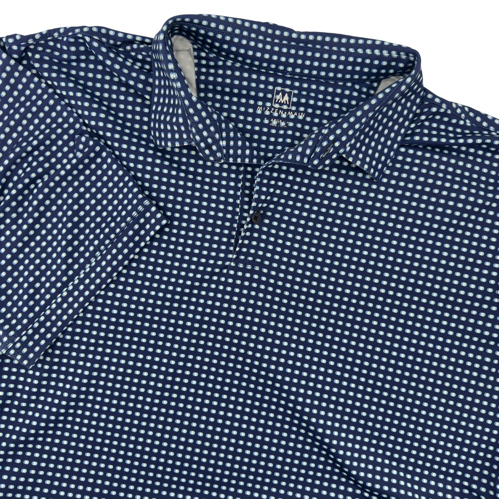 Mizzen + Main Mens XL Classic Fit Performance Polo Shirt Navy Blue Geometric Dot